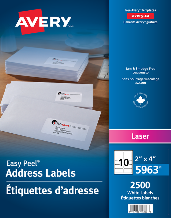 Avery® Address Labels with TrueBlock™ Technology for Laser Printers, 2