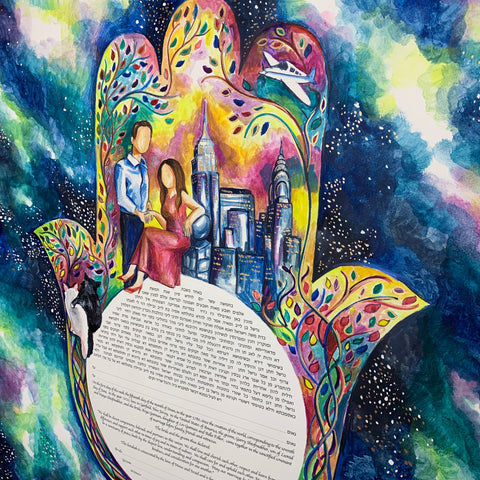 Hand Painted Ketubah by Anna Abramzon for Asya and Garry