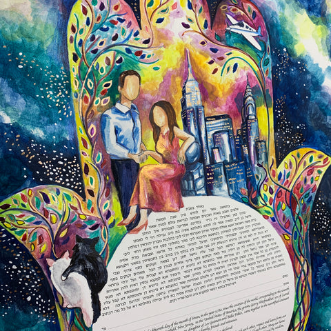 Original Hand Painted Ketubah by Anna Abramzon for Asya and Garry 