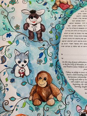 Andrew and Allison Stuffed Animal Ketubah Detail Anna Abramzon