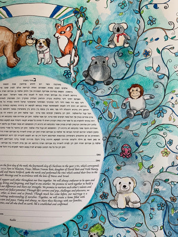 Andrew and Allison Stuffed Animal Ketubah Detail Anna Abramzon