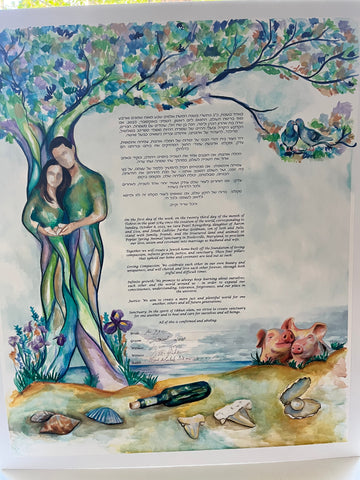 Sara and Jonah's signed, hand-painted ketubah