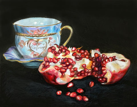 Friday with Pomegranate Still Life by Anna Abramzon, Colored Pencil on Paper