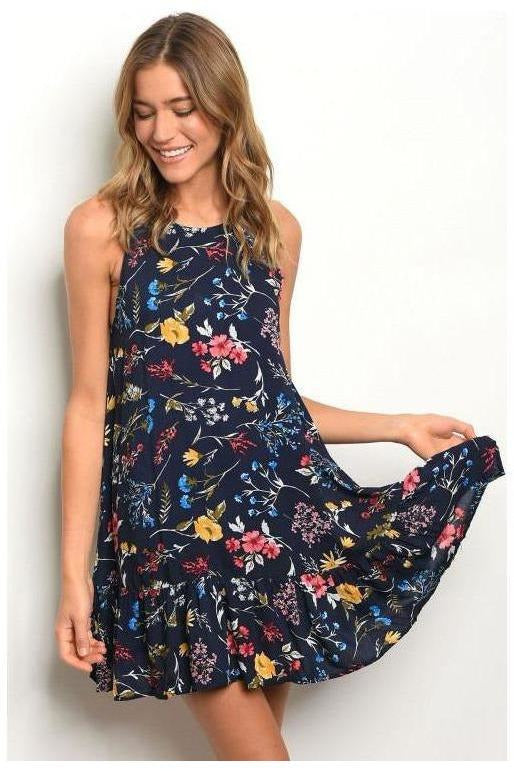 navy floral shift dress