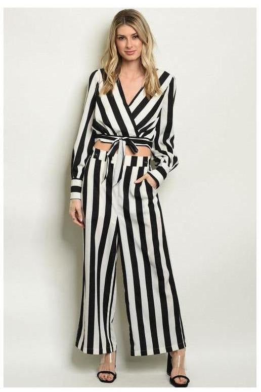 loose black and white striped pants