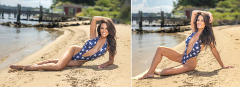 Patriotic One Piece Swimsuit with Deep Plunge Front