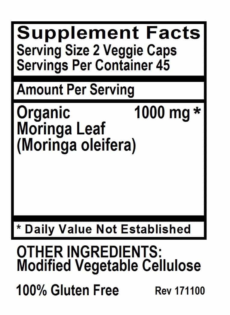 Betsy_s Basics Moringa Caps Supplement Facts