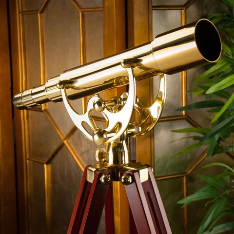 Barska 15-45x50mm Anchormaster Classic Brass Spyscope with Mahogany Tripod Body Front Profile