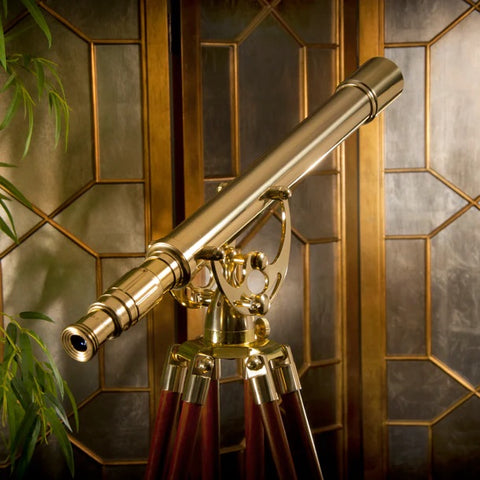 Barska 18x50mm Anchormaster Classic Brass Telescope with Mahogany Tripod Body Mounted