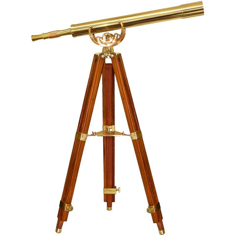 Barska 32x80mm Anchormaster Classic Brass Telescope with Mahogany Tripod Standing Straight