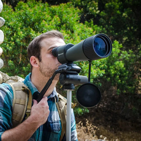 Man Using Barska 25-125x88mm WP Benchmark Spotting Scope Outdoors