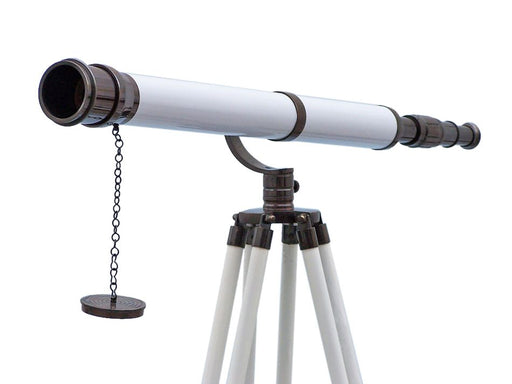 Hampton Nautical Brass Telescope w/ Wooden Tripod Stand