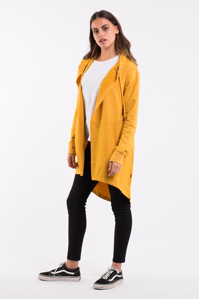 mustard hooded cardigan