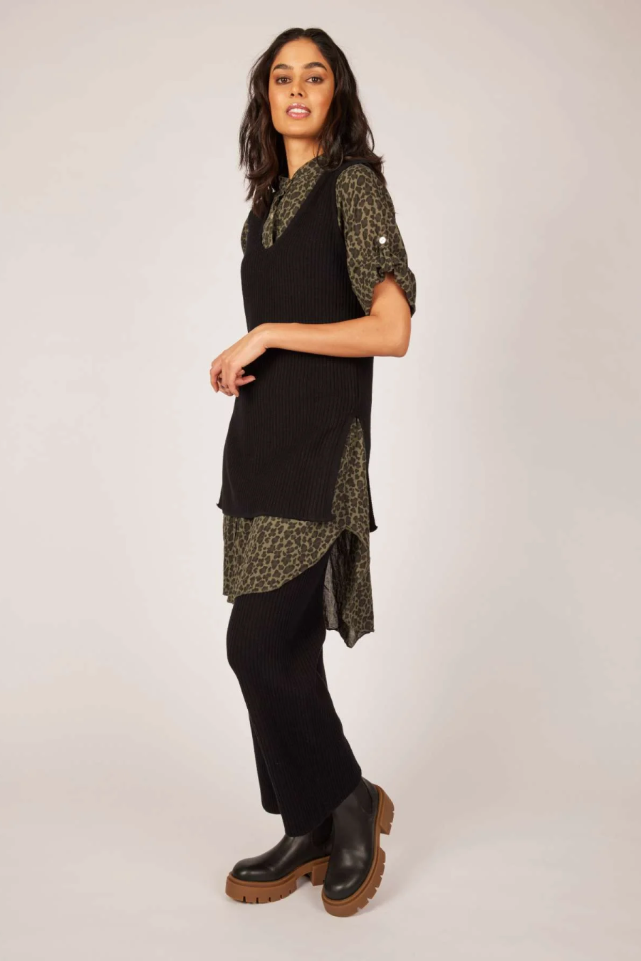 Pistache Fine Knit Sleeveless Tunic Vest