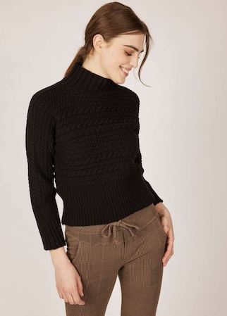 Pistache Cableknit and Ribbed Funnel Neck Sweater