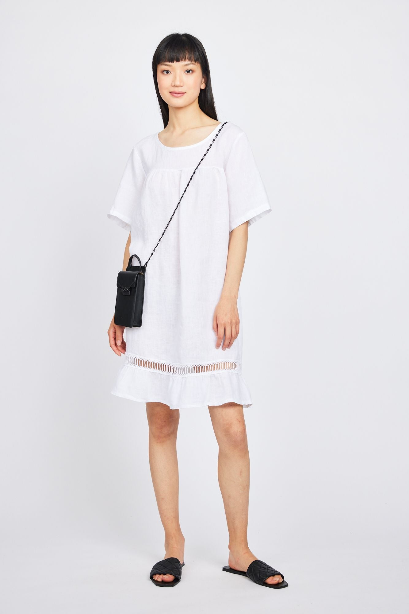 Pistache Linen Dress with Ladder Trim bottom