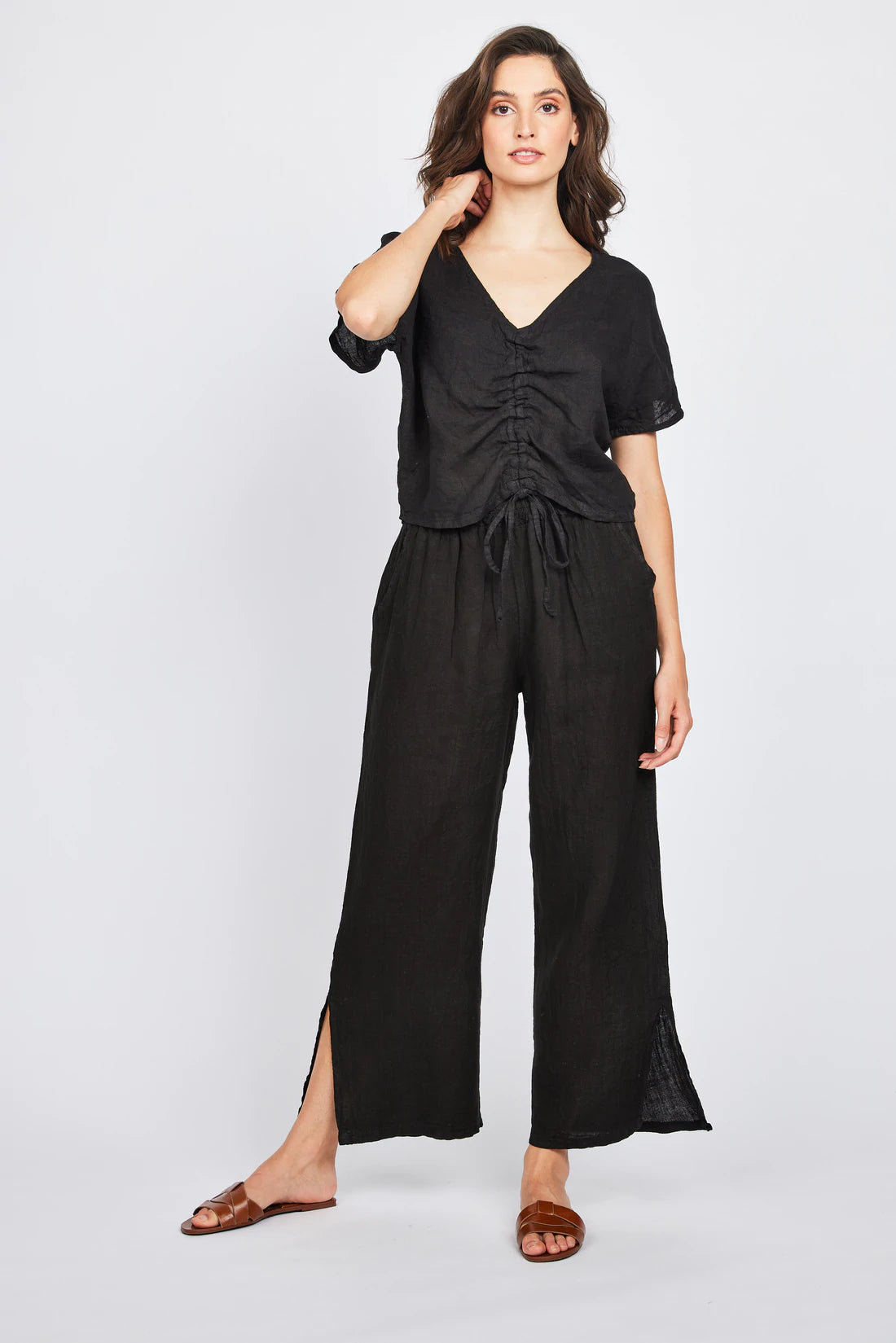 Pistache Linen Lounge Pant with Side Slits