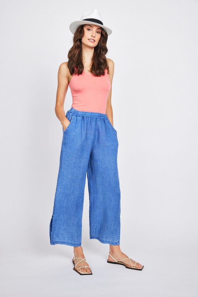 Pistache Linen Lounge Pant with Side Slits