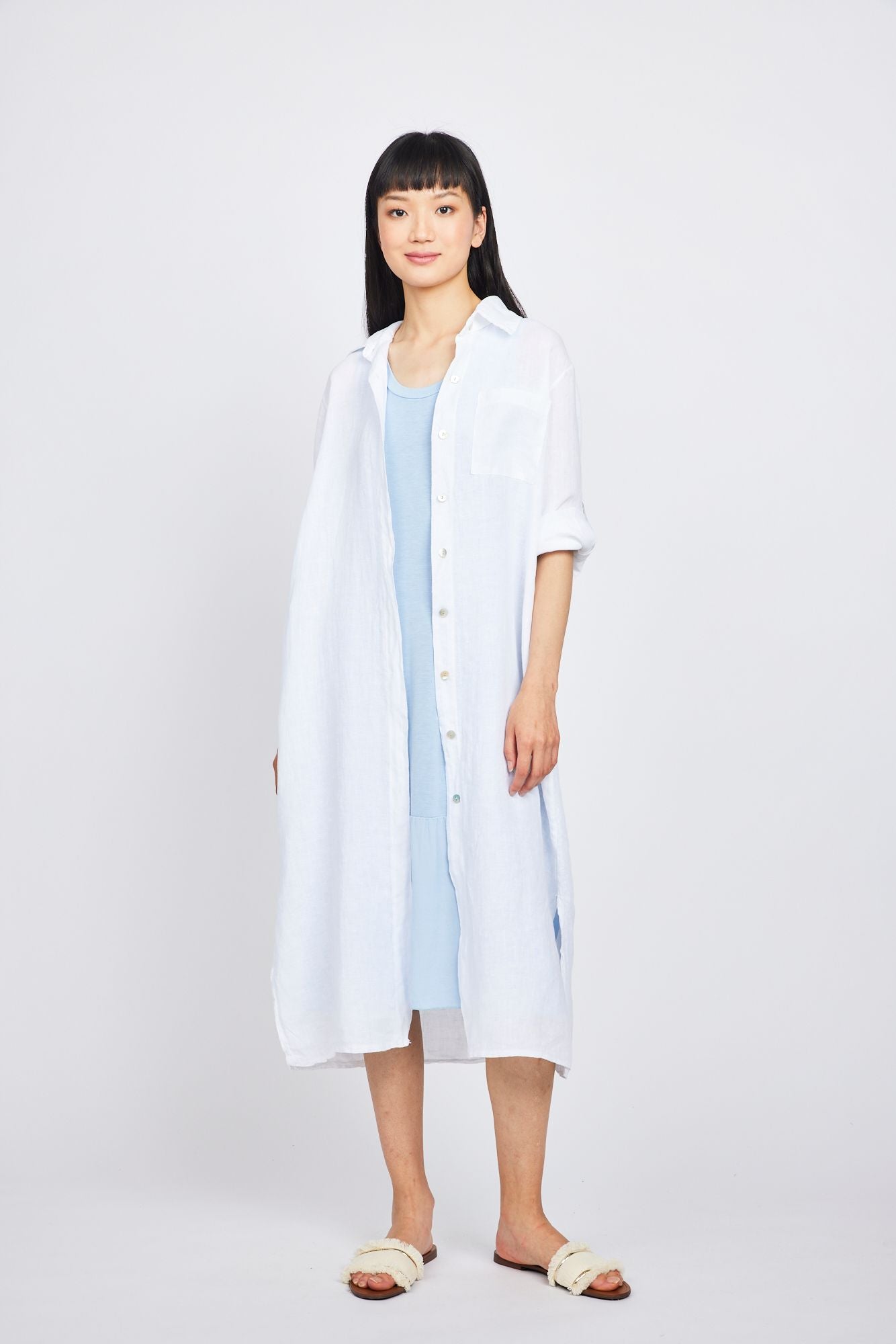 Pistache Maxi Linen Blouse Dress