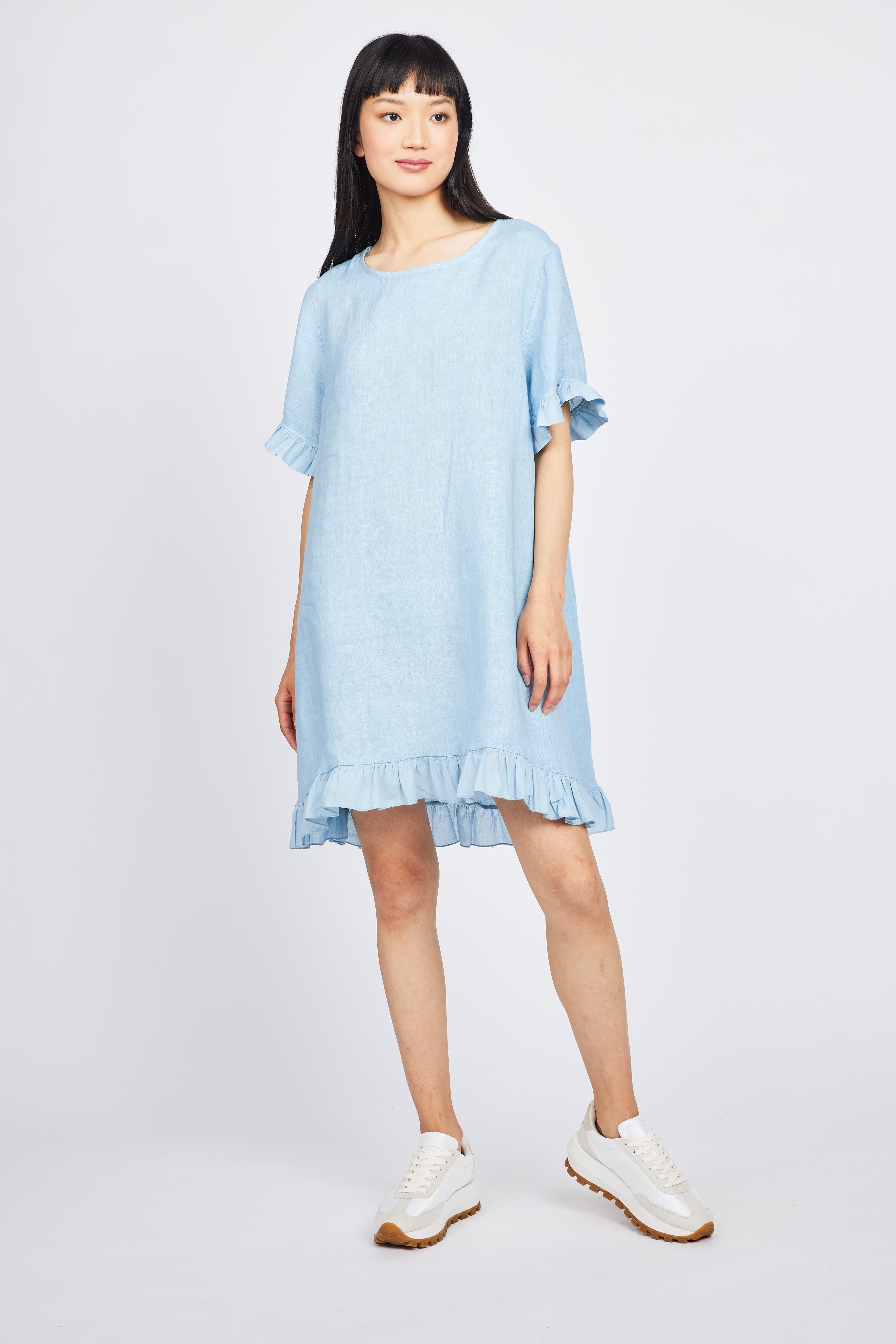 Pistache Ruffle Trim Linen Dress