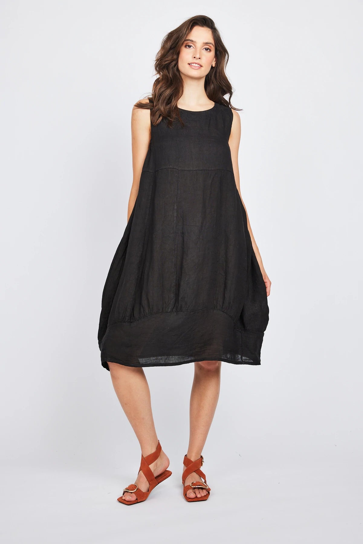 Pistache Sleeveless Linen Bubble Dress with Elastic Underarms