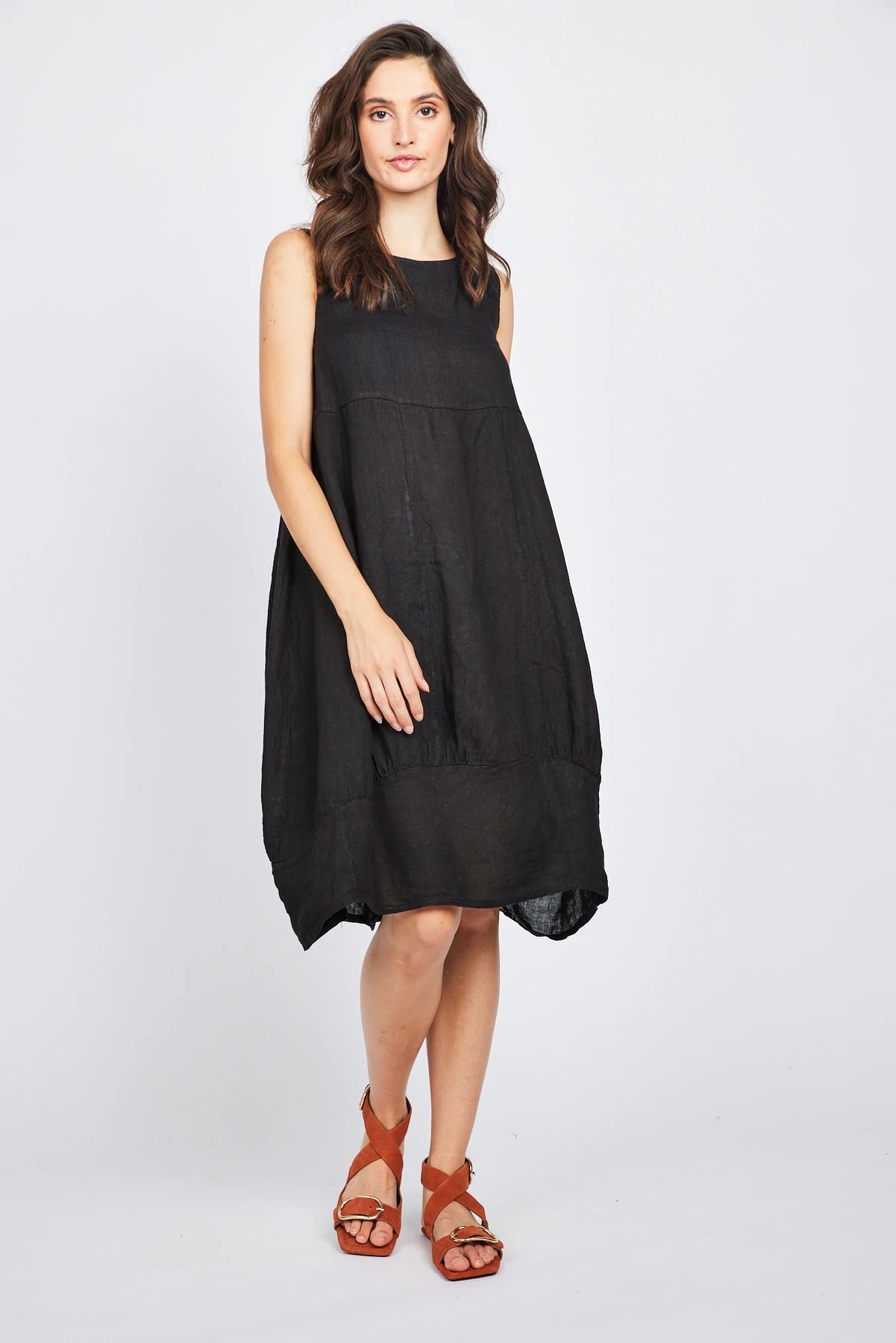 Pistache Sleeveless Linen Bubble Dress with Elastic Underarms