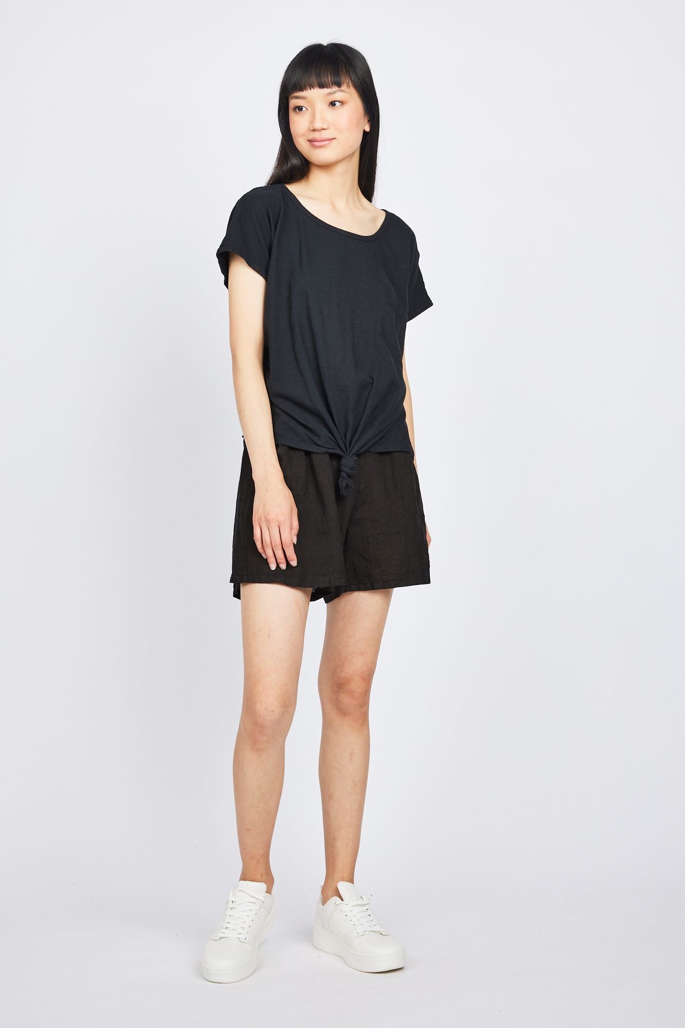 Pistache Tie Front Slub Cotton T-shirt