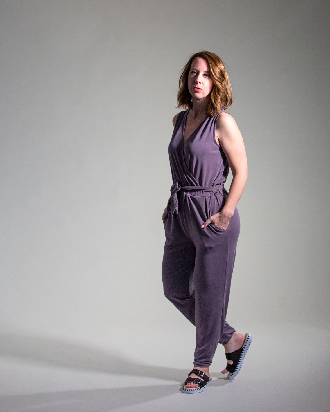 Dex Sueded Jersey Belted Wrap Jumpsuit