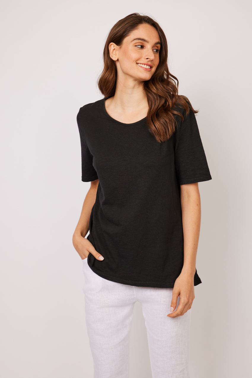 Pistache Round Neck Slub Cotton T-Shirt