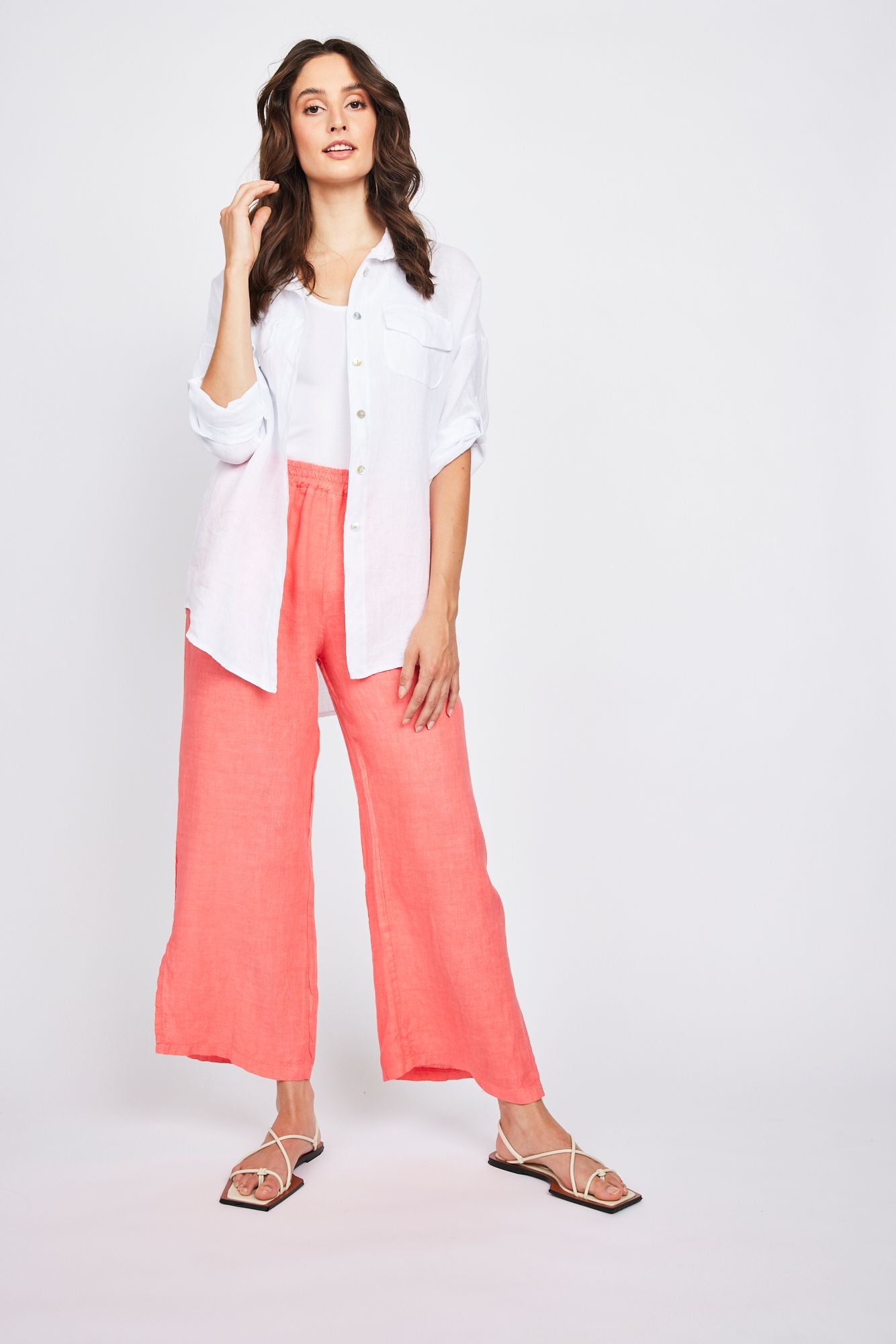 Pistache Double Pocket Linen Blouse