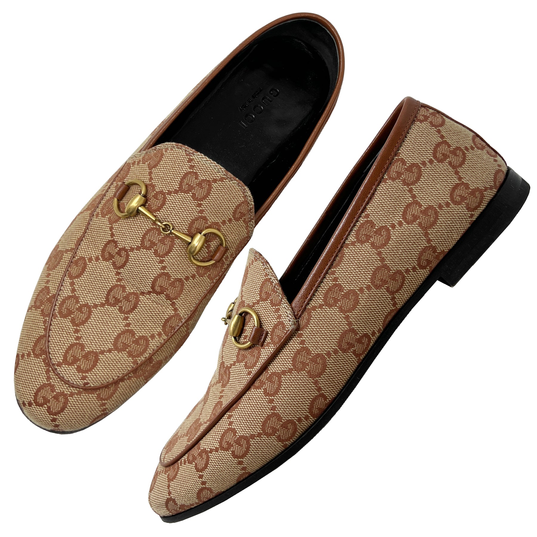 Gucci Jordaan Brown Monogram Canvas Leather Trim Loafers Size EU  – The  Global Collective Co.