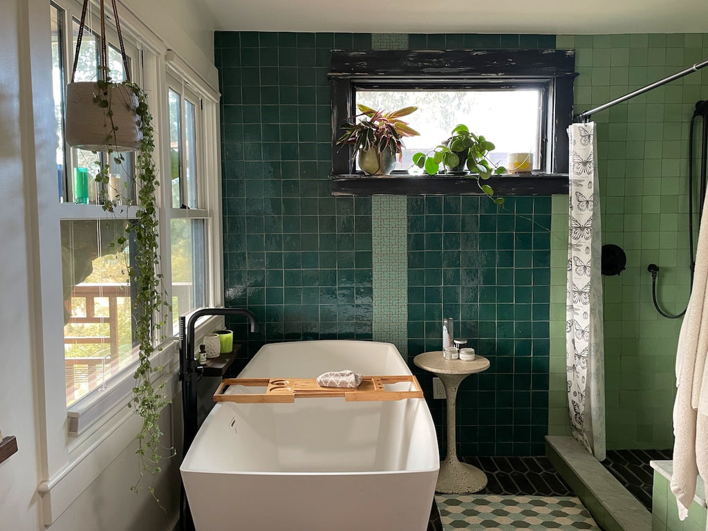 Houseplants in my moroccan bathroom.