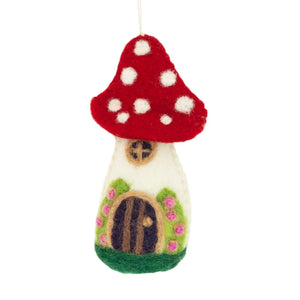Rose Mushroom House Felt Ornament - Potted