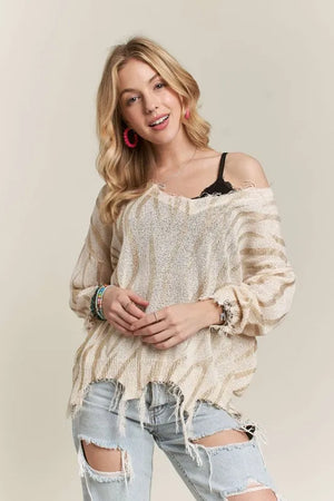 ADORA Frayed Zebra Knit Top - Favorite Things by Lacy