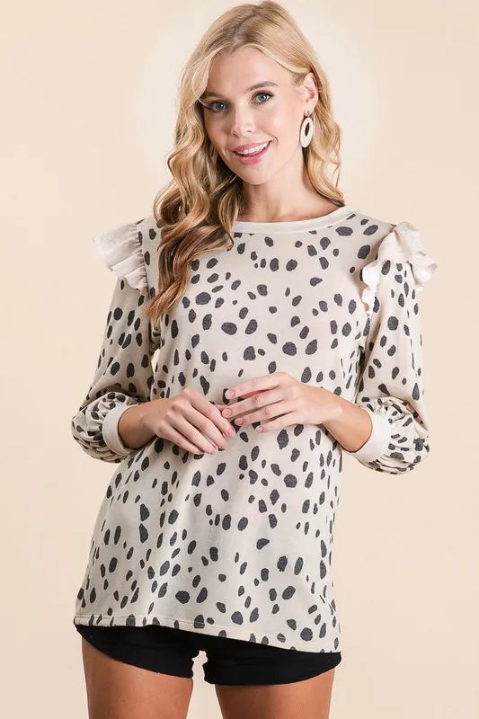 BiBi Dalmatian Print Terry Top with Contrast Band