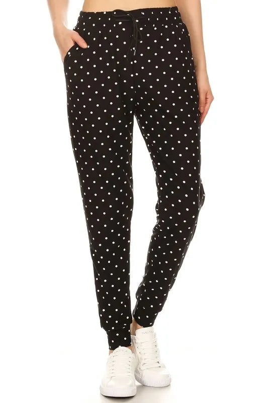 Leggings Depot Full Size Buttery Soft Polka Dot Joggers with Drawstring Plus Size