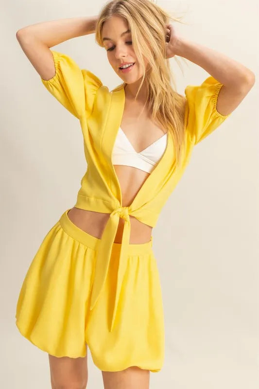 HYFVE Front Tie Top and Bubble Hem Shorts