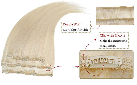 Platinum Blonde 50g 3 Pieces Human Hair Extensions Clip