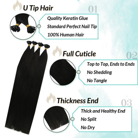 off black keratin u tip hair extensions