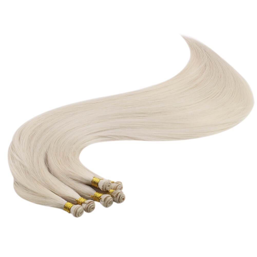 Full Cuticle Hand Tied Weft Extensions Virgin Hair White Blonde #1000 ...