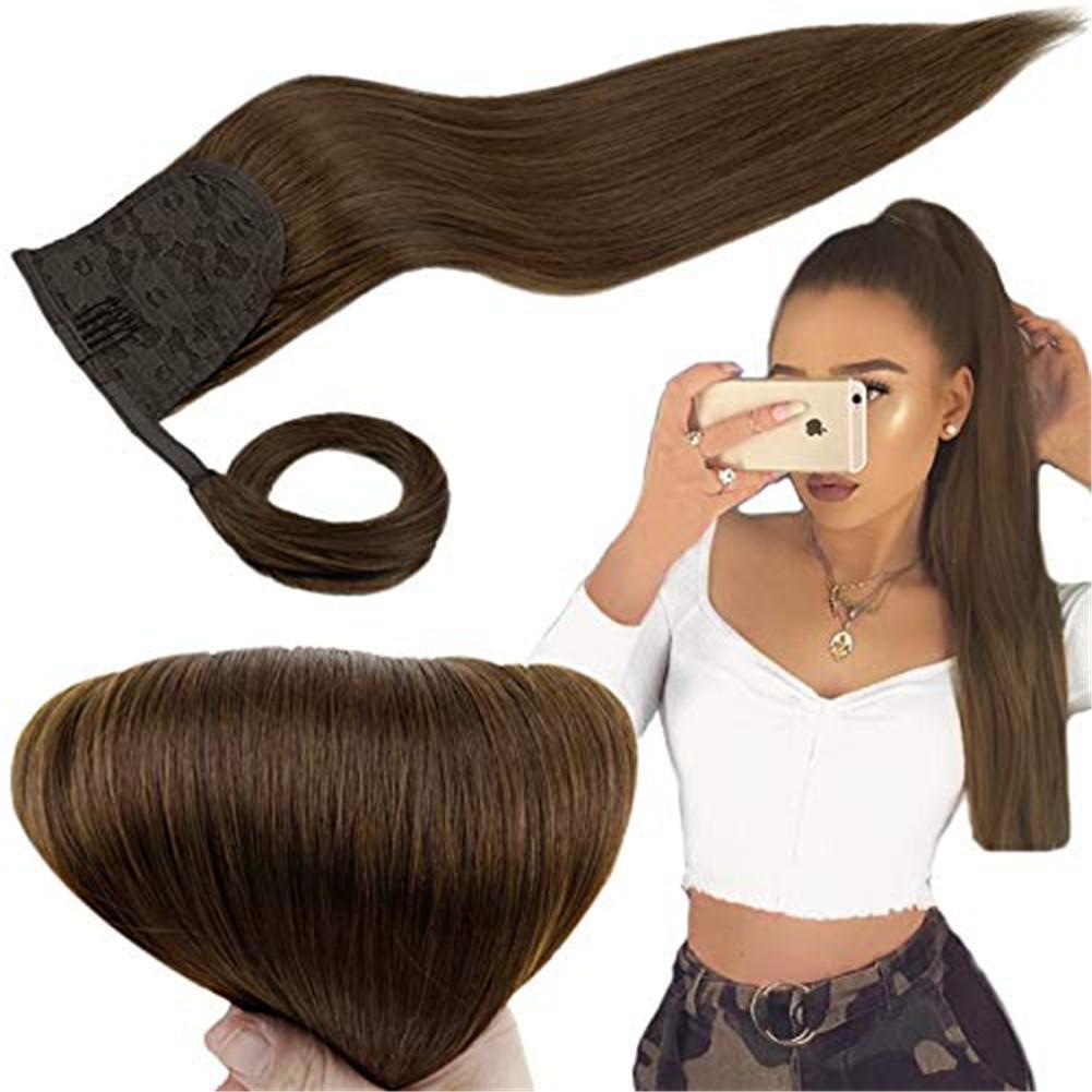 Dark Brown Human Hair Extensions Clip In Ponytail #4| Runature
