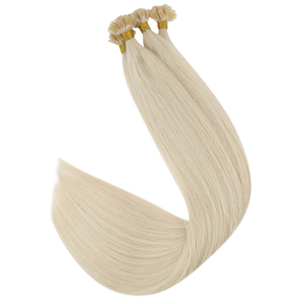 Nail Tip Human Hair Full Cuticle Hair Extensions Platinum Blonde #60 ...