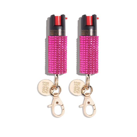 blingsting.com Safety Keychain Shimmering Hot Pink Rhinestones Sweetheart | Pepper Spray Duo