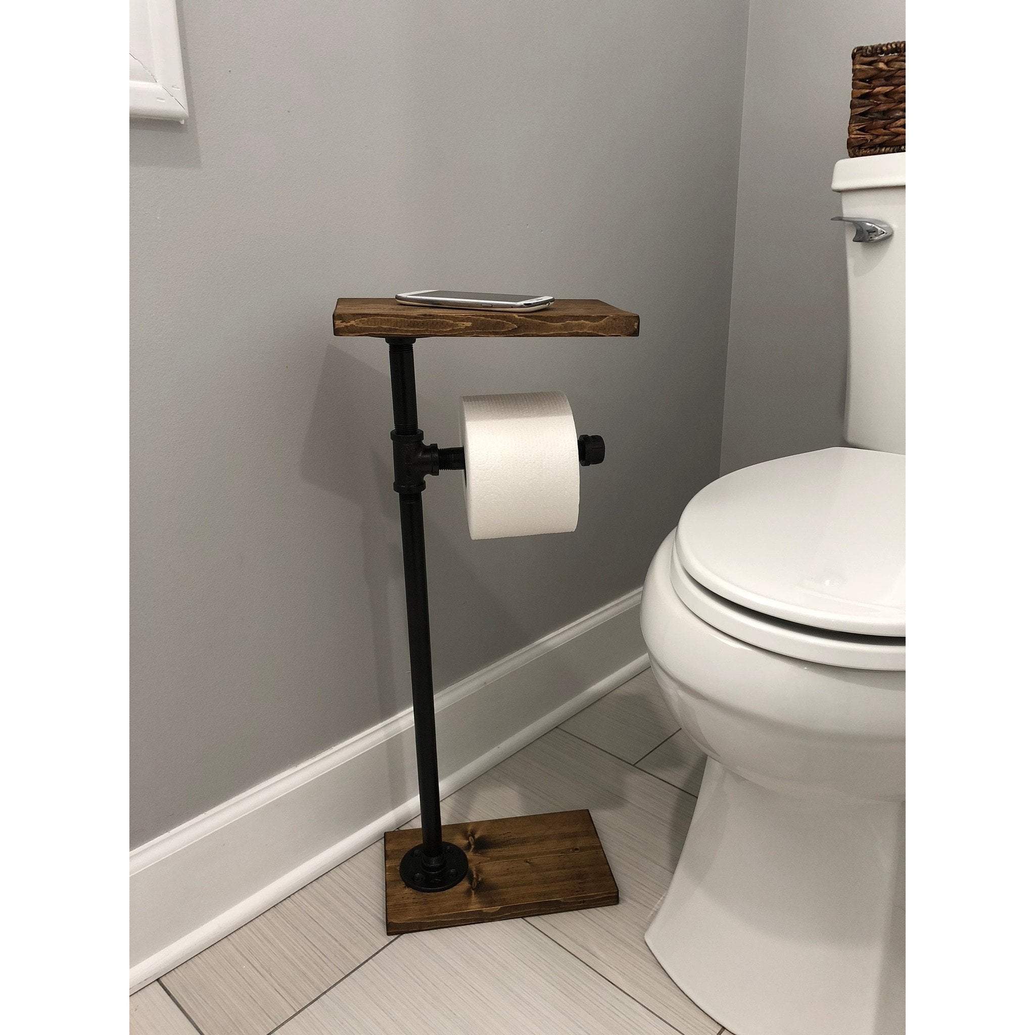 Standing Toilet Paper Holder With Wooden Shelf Barristerjoiner