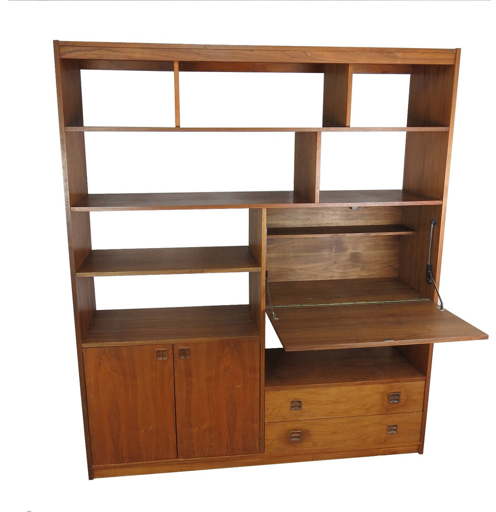 Mid Century Modern Rosewood Bookcase With Built In Secretary Desk