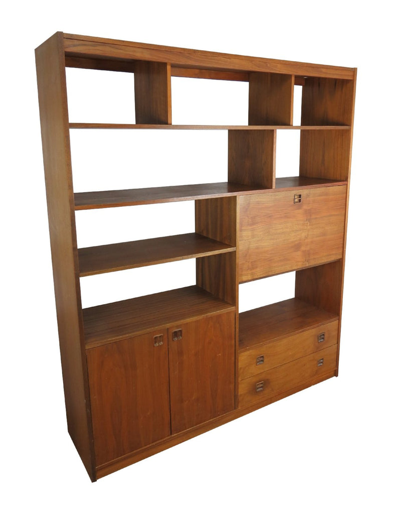 Mid Century Modern Rosewood Bookcase With Built In Secretary Desk