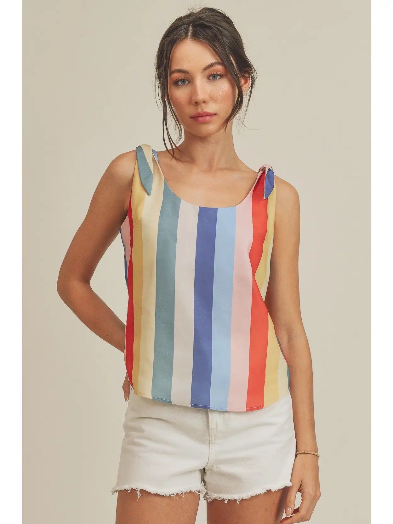 Gracie Shoulder Tie Tank in Colorful Stripes
