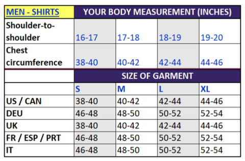 Men's Shirt Size Chart