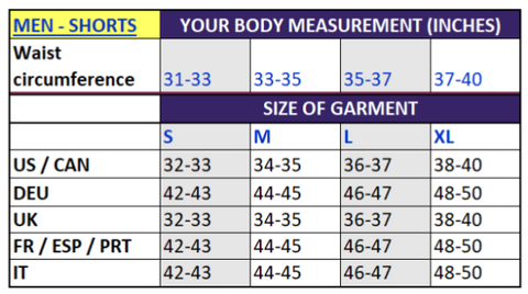 Men's Short Size Chart