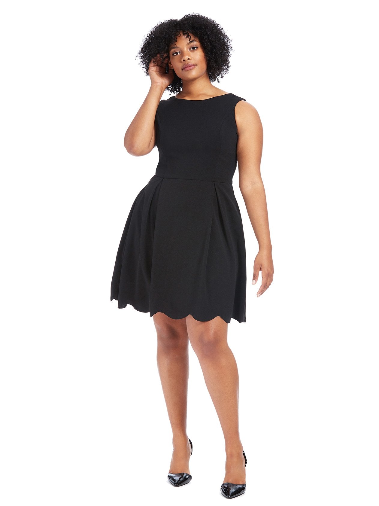 Scallop Hem Black Fit And Flare Dress | Single Dresses | Gwynnie